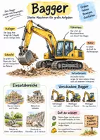 Vorschau - Arbeitsblätter - Lernplakat + Arbeitsblätter zum Thema "Bagger" (Lückentext, Hörverstehen) + Lösung & MP3 - Deckblatt
