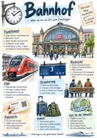 Vorschau - Arbeitsblätter - Lernplakat + Arbeitsblätter zum Thema "Bahnhof" + Lösung & MP3 + Mindmap + Infografik - Deckblatt
