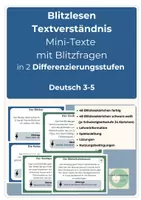 Vorschau - Stationenlernen - Blitzlesen Textverständnis Mini-Texte Blitzfragen 2 Differenzierungsstufen Klasse 3-5 Deutsch - Deckblatt