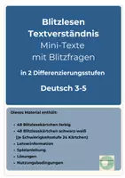 Vorschau - Stationenlernen - Blitzlesen Textverständnis Mini-Texte Blitzfragen 2 Differenzierungsstufen Klasse 3-5 Deutsch - Seite 1