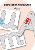 Vorschau - Stationenlernen - Buchstaben nachspuren Auto Grundschrift - Deckblatt