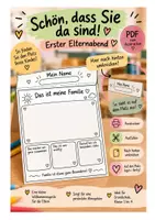 Vorschau - Mal- und Bastelvorlagen - Elternabend - Platz finden - Willkommenszettel von den Kindern beim 1. Elternabend - Deckblatt