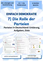 Vorschau - Unterrichtsreihen - Die Rolle der Parteien - Einfach Demokratie (Teil 7) – Arbeitsblätter in Leichter Sprache für Förderschule Sekundarstufe (Klasse 7–9) - Deckblatt