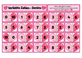 Vorschau - Mal- und Bastelvorlagen - Verliebte Zahlen Domino Kostenloses Spiel - Seite 2