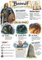 Vorschau - Arbeitsblätter - Lernplakat + Arbeitsblätter zum Thema "Beowulf" + Lösung & MP3 + Infografik - Deckblatt
