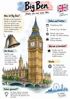 Vorschau - Arbeitsblätter - Lernplakat + Arbeitsblätter zum Thema "Big Ben" + Lösung & MP3 + Infografik - Deckblatt