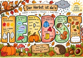 Vorschau - Arbeitsblätter - Der Herbst ist da! – Arbeitsblätter und Malvorlagen - Deckblatt