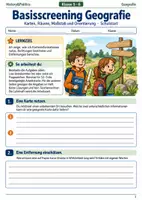 Vorschau - Arbeitsblätter - Basisscreening Geografie Arbeitsheft Klasse 5 bis 6 Schulstart Karten Räume Maßstab und Orientierung - Deckblatt