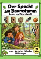 Vorschau - Arbeitsblätter - Der Specht am Baumstamm: Deutsch Lesen, Schreiben, Leseheft, Schreibheft und Arbeitsblätter mit Lösungen - Deckblatt
