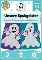 Vorschau - Mal- und Bastelvorlagen - Freebie Kunst Grundschule Halloween – Spukgeister mit Handabdrücken | Kunstunterricht Klasse 1–2 - Deckblatt