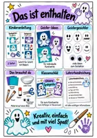 Vorschau - Mal- und Bastelvorlagen - Freebie Kunst Grundschule Halloween – Spukgeister mit Handabdrücken | Kunstunterricht Klasse 1–2 - Seite 1