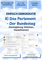 Vorschau - Stundenentwürfe - Das Parlament - Der Bundestag - Einfach Demokratie (Teil 8) – Arbeitsblätter in Leichter Sprache für Förderschule Sekundarstufe (Klasse 7–9) - Deckblatt