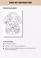 Vorschau - Mal- und Bastelvorlagen - Herbst Ausmalbild Maus kostenlos | Malbild für Kita Vorschule & Grundschule in Herbstform | Ausmalen & Ausschneiden - Seite 2