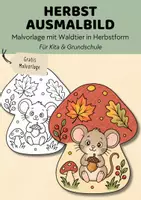 Vorschau - Mal- und Bastelvorlagen - Herbst Ausmalbild Maus kostenlos | Malbild für Kita Vorschule & Grundschule in Herbstform | Ausmalen & Ausschneiden - Deckblatt