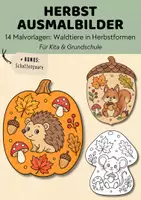 Vorschau - Mal- und Bastelvorlagen - Herbst Ausmalbilder für Kita Vorschule & Grundschule | 14 Malbilder mit Waldtieren in Herbstformen | Ausmalen & Ausschneiden - Deckblatt