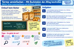 Vorschau - Arbeitsblätter - Terme vereinfachen- In der Bäckerrei - Seite 1