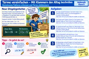 Vorschau - Arbeitsblätter - Terme vereinfachen- Faktor vor die Klammer Cover - Seite 1
