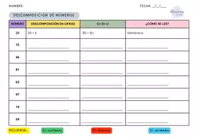 Vista previa - Hojas de trabajo - TABLA DESCOMPOSICIÓN DE NÚMEROS - página 1