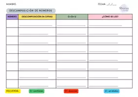 Vista previa - Hojas de trabajo - TABLA DESCOMPOSICIÓN DE NÚMEROS - página 2