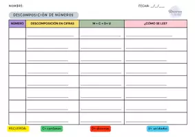 Vista previa - Hojas de trabajo - TABLA DESCOMPOSICIÓN DE NÚMEROS - página 3