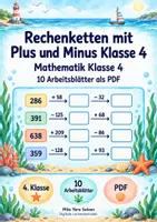 Vorschau - Arbeitsblätter - Rechenketten mit Plus und Minus Klasse 4 | Mathematik Klasse 4 | 10 Arbeitsblätter als PDF - Deckblatt