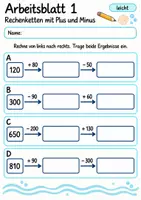 Vorschau - Arbeitsblätter - Rechenketten mit Plus und Minus Klasse 4 | Mathematik Klasse 4 | 10 Arbeitsblätter als PDF - Seite 1