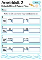 Vorschau - Arbeitsblätter - Rechenketten mit Plus und Minus Klasse 4 | Mathematik Klasse 4 | 10 Arbeitsblätter als PDF - Seite 2
