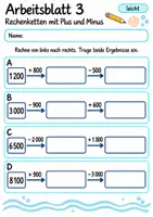Vorschau - Arbeitsblätter - Rechenketten mit Plus und Minus Klasse 4 | Mathematik Klasse 4 | 10 Arbeitsblätter als PDF - Seite 3