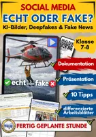 Vorschau - Arbeitsblätter - Fake News & Deepfakes Arbeitsblätter Klasse 7–8 – Dokumentation, KI-Bilder - Deckblatt