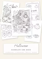 Vorschau - Mal- und Bastelvorlagen - Halloween Ausmalbilder und Deko / 6 Malvorlagen, 12 Fensterbilder, Türschild und Girlande / Grundschule Klasse 1 bis 4 - Deckblatt