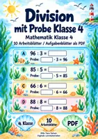 Vorschau - Arbeitsblätter - Division mit Probe Klasse 4 | Mathematik Klasse 4 | 10 Arbeitsblätter als PDF - Deckblatt