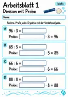 Vorschau - Arbeitsblätter - Division mit Probe Klasse 4 | Mathematik Klasse 4 | 10 Arbeitsblätter als PDF - Seite 1