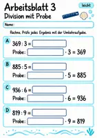 Vorschau - Arbeitsblätter - Division mit Probe Klasse 4 | Mathematik Klasse 4 | 10 Arbeitsblätter als PDF - Seite 3