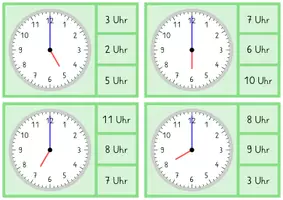 Vorschau - Bildkarten - Klammerkarten - Uhrzeit - volle Stunden ablesen - Seite 1