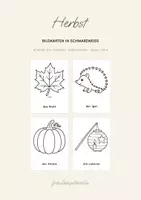 Vorschau - Mal- und Bastelvorlagen - Herbst Bildkarten Schwarzweiß 48 Stück / Wortkarten zum Ausmalen / 8 Blankokarten / DaZ Wortschatz Grundschule - Deckblatt