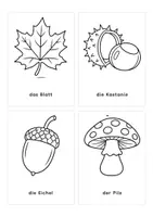 Vorschau - Mal- und Bastelvorlagen - Herbst Bildkarten Schwarzweiß 48 Stück / Wortkarten zum Ausmalen / 8 Blankokarten / DaZ Wortschatz Grundschule - Seite 2