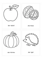 Vorschau - Mal- und Bastelvorlagen - Herbst Bildkarten Schwarzweiß 48 Stück / Wortkarten zum Ausmalen / 8 Blankokarten / DaZ Wortschatz Grundschule - Seite 3