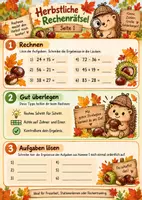Vorschau - Arbeitsblätter - Herbstliche Rechenrätsel - sofort einsetzbar + s/w Version - Seite 1