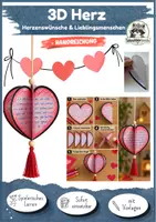 Vorschau - Mal- und Bastelvorlagen - Kunst Grundschule – 3D Herz als Hängedeko basteln mit kreativem Schreibanlass | Grundschule Kunst und Deutsch, Klasse 1, Klasse 2, Klasse 3, Klasse 4 - Deckblatt