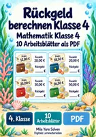Vorschau - Arbeitsblätter - Rückgeld berechnen Klasse 4 | Mathematik Klasse 4 | 10 Arbeitsblätter als PDF - Deckblatt