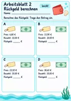 Vorschau - Arbeitsblätter - Rückgeld berechnen Klasse 4 | Mathematik Klasse 4 | 10 Arbeitsblätter als PDF - Seite 2