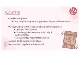 Vorschau - Stundenentwürfe - WANTED! - Steckbriefaufgaben zu ganzrationalen Funktionen als Kriminalfall - Gruppenarbeit - Seite 1