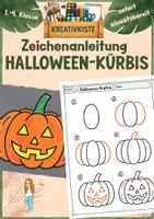 Vorschau - Mal- und Bastelvorlagen - Halloween-Kürbis zeichnen - Kreativkiste | Schritt-für-Schritt-Zeichenanleitung | Freebie - Deckblatt