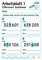 Vorschau - Arbeitsblätter - Ziffernwert bestimmen Klasse 4 | Mathematik Klasse 4 | 10 Arbeitsblätter als PDF - Seite 1