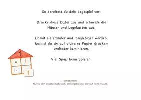 Vorschau - Spiele - Zahlenhäuser Legespiel | erste Zahlen & Mengen | Vorschule 1.Klasse - Seite 1