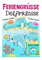 Vorschau - Mal- und Bastelvorlagen - Feriengrüße Delfinklasse Sommerferien kostenlos - Deckblatt