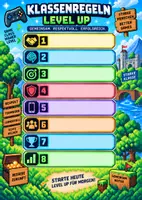 Vorschau - Arbeitsblätter - Klassenregeln Poster Gaming Style | 2x DIN A4 (beschriftet & zum Ausfüllen) | Pixel Art für Klasse 7–10 - Seite 1