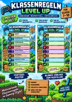 Vorschau - Arbeitsblätter - Klassenregeln Poster Gaming Style | 2x DIN A4 (beschriftet & zum Ausfüllen) | Pixel Art für Klasse 7–10 - Deckblatt