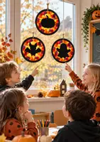 Vorschau - Mal- und Bastelvorlagen - Halloween Fensterdeko Gespenst kostenlos | Bastelvorlage Fensterbild mit Transparentpapier für Sonnenfänger & Suncatcher | Basteln Herbst Grundschule - Seite 1