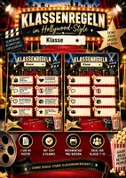 Vorschau - Arbeitsblätter - Klassenregeln Poster Hollywood-Style | Klasse 7–10 | 2 DIN A4 Vorlagen (beschriftet & blanko) - Deckblatt